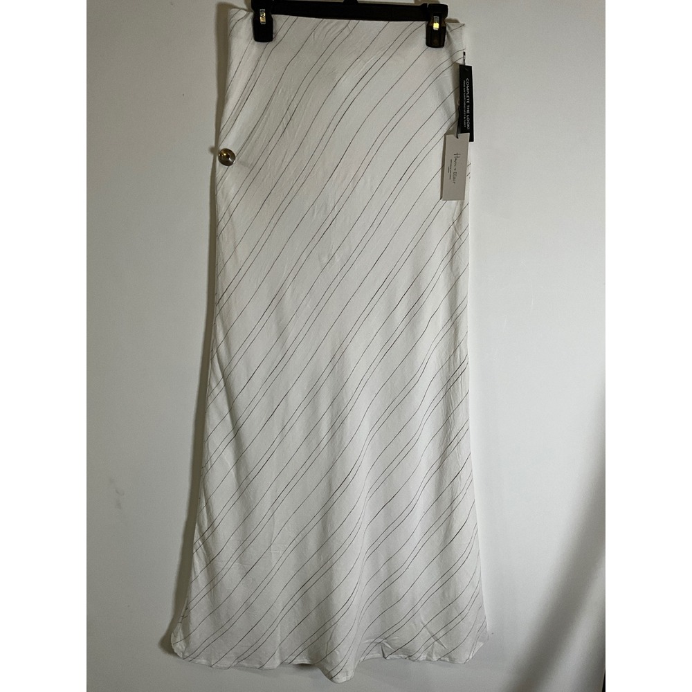 Haver & Blair London White Diagonal Pinstripe Linen Blend Maxi Skirt Small NWT